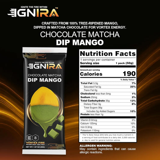IGNIRA Dried Mango Slices Covered in Matcha Chocolate, Pack of 1 (1.67oz)