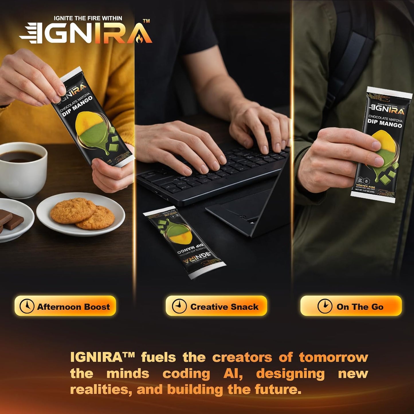 IGNIRA Dried Mango Slices Covered in Matcha Chocolate, Pack of 1 (1.67oz)