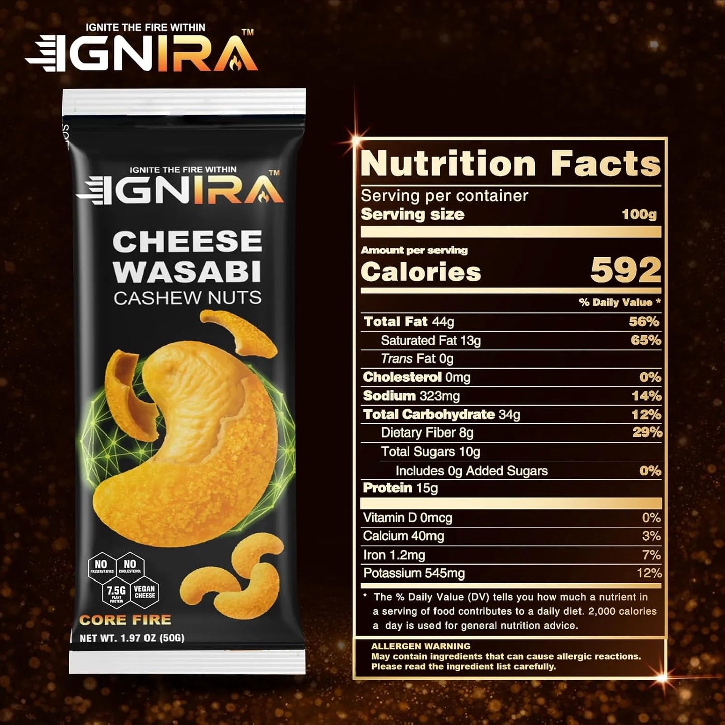 Cheese Wasabi Cashew Nuts, Pack of 6 (1.76 oz/unit)