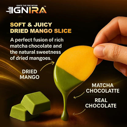 IGNIRA Dried Mango Slices Covered in Matcha Chocolate, Pack of 6 (10.58 oz)