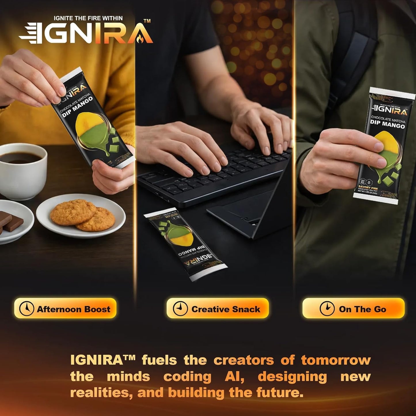 IGNIRA Dried Mango Slices Covered in Matcha Chocolate, Pack of 6 (10.58 oz)