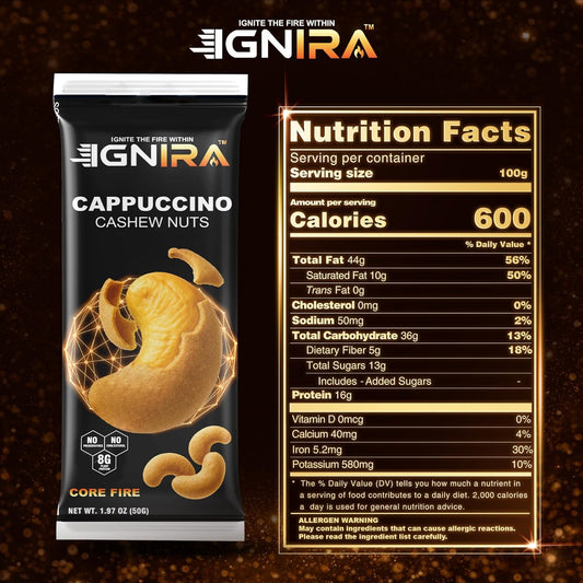 IGNIRA Cappuccino Cashew Nuts, Pack of 6 (1.76 oz/unit)