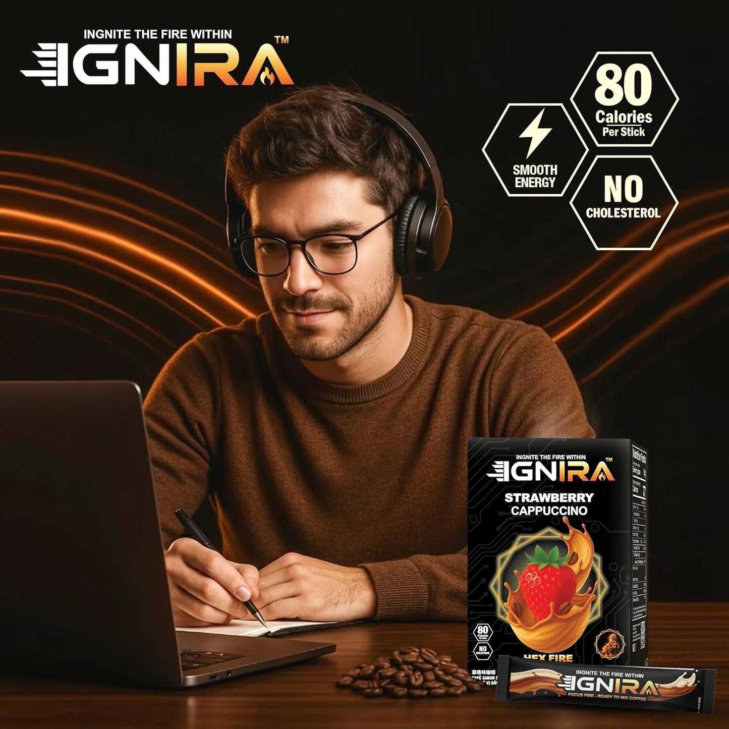 IGNIRA Strawberry Cappuccino- Premium Instant Robusta Coffee Packets, 20 Sticks (12.69 oz)