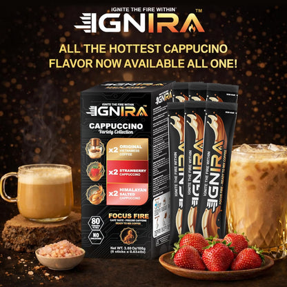 IGNIRA Cappuccino Variety Collection – Robusta Instant Coffee Mix - 6 Single-Serve Sticks (3.80 oz)