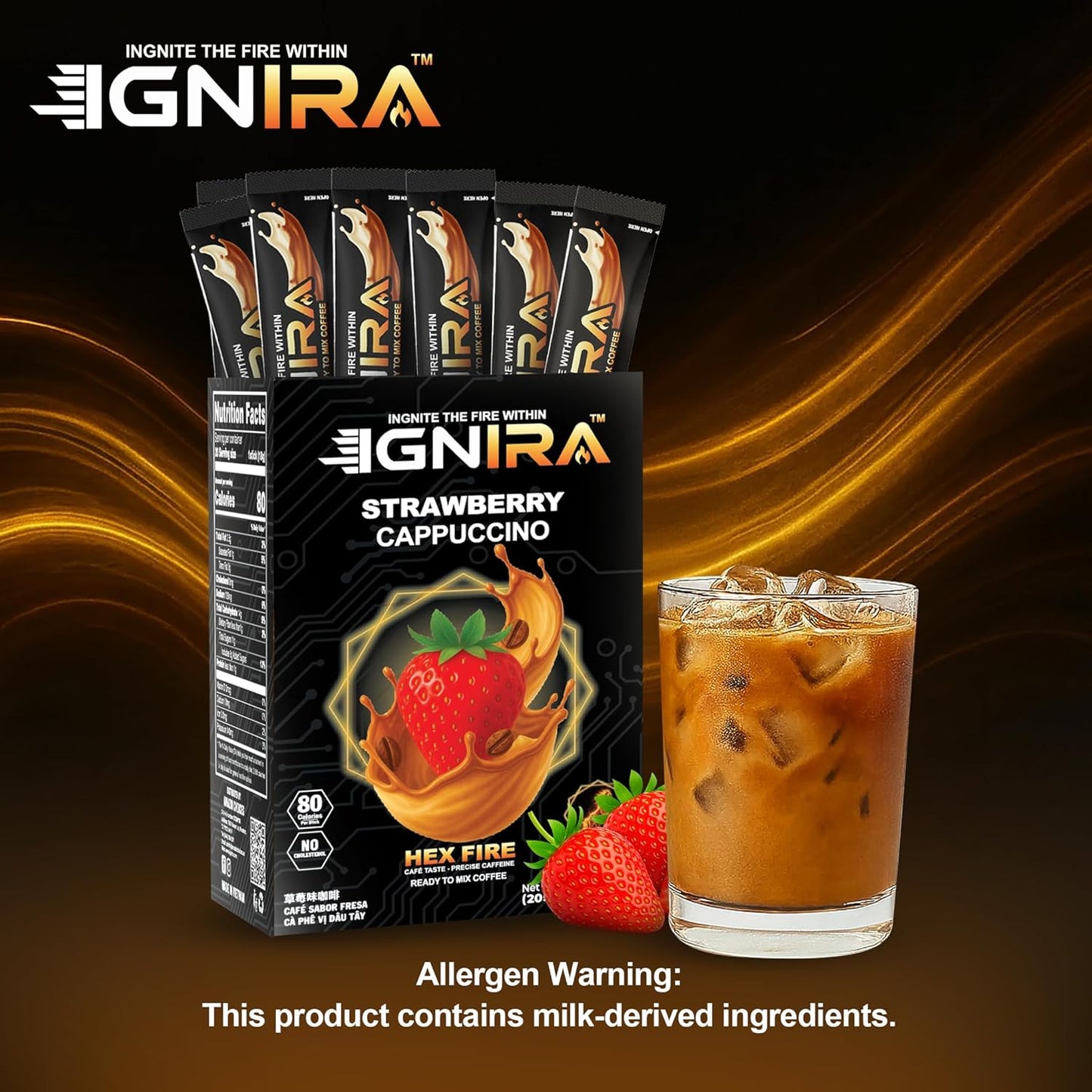 IGNIRA Strawberry Cappuccino- Premium Instant Robusta Coffee Packets, 20 Sticks (12.69 oz)