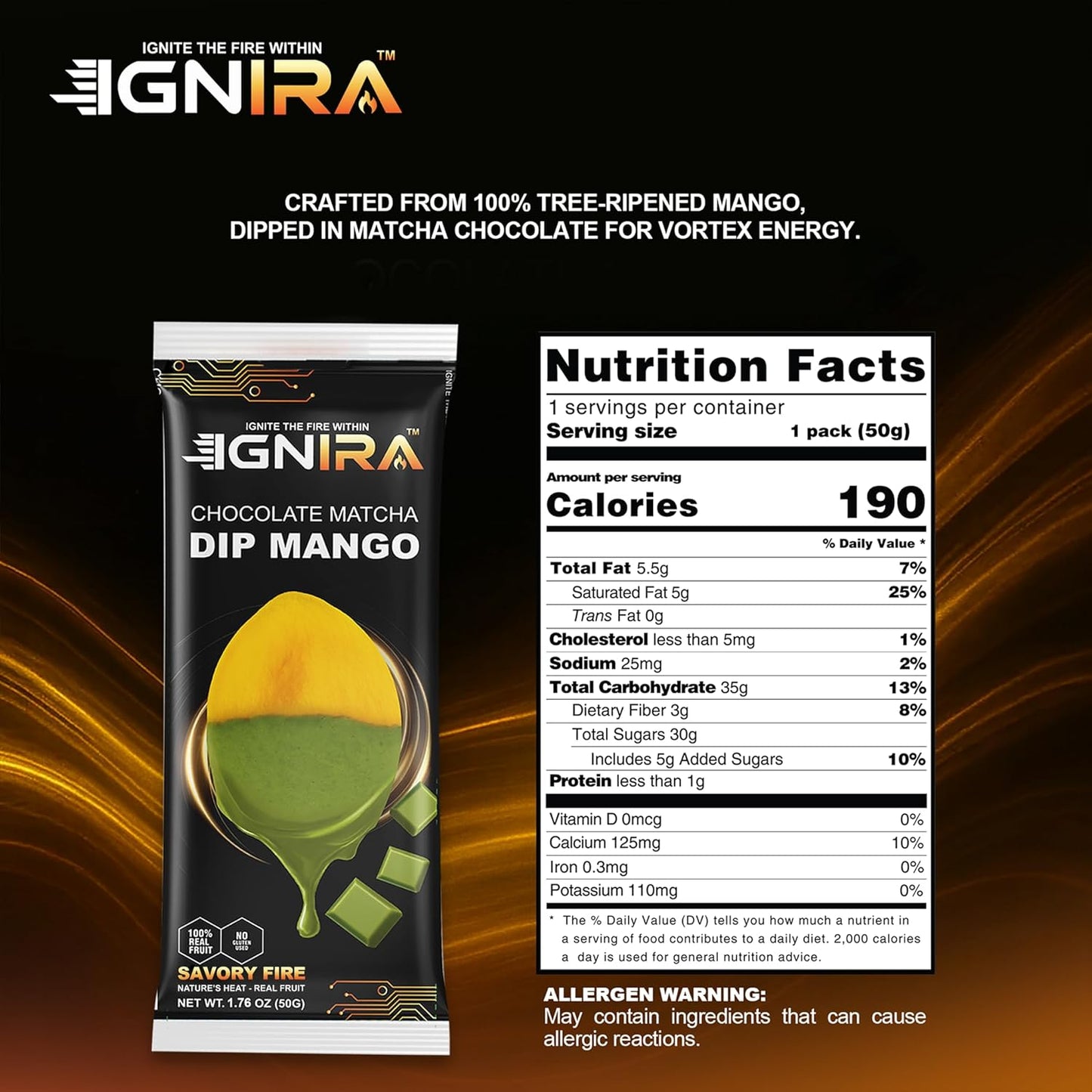 IGNIRA Dried Mango Slices Covered in Matcha Chocolate, Pack of 6 (10.58 oz)