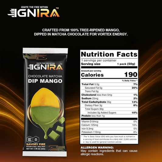 IGNIRA Dried Mango Slices Covered in Matcha Chocolate, Pack of 6 (10.58 oz)