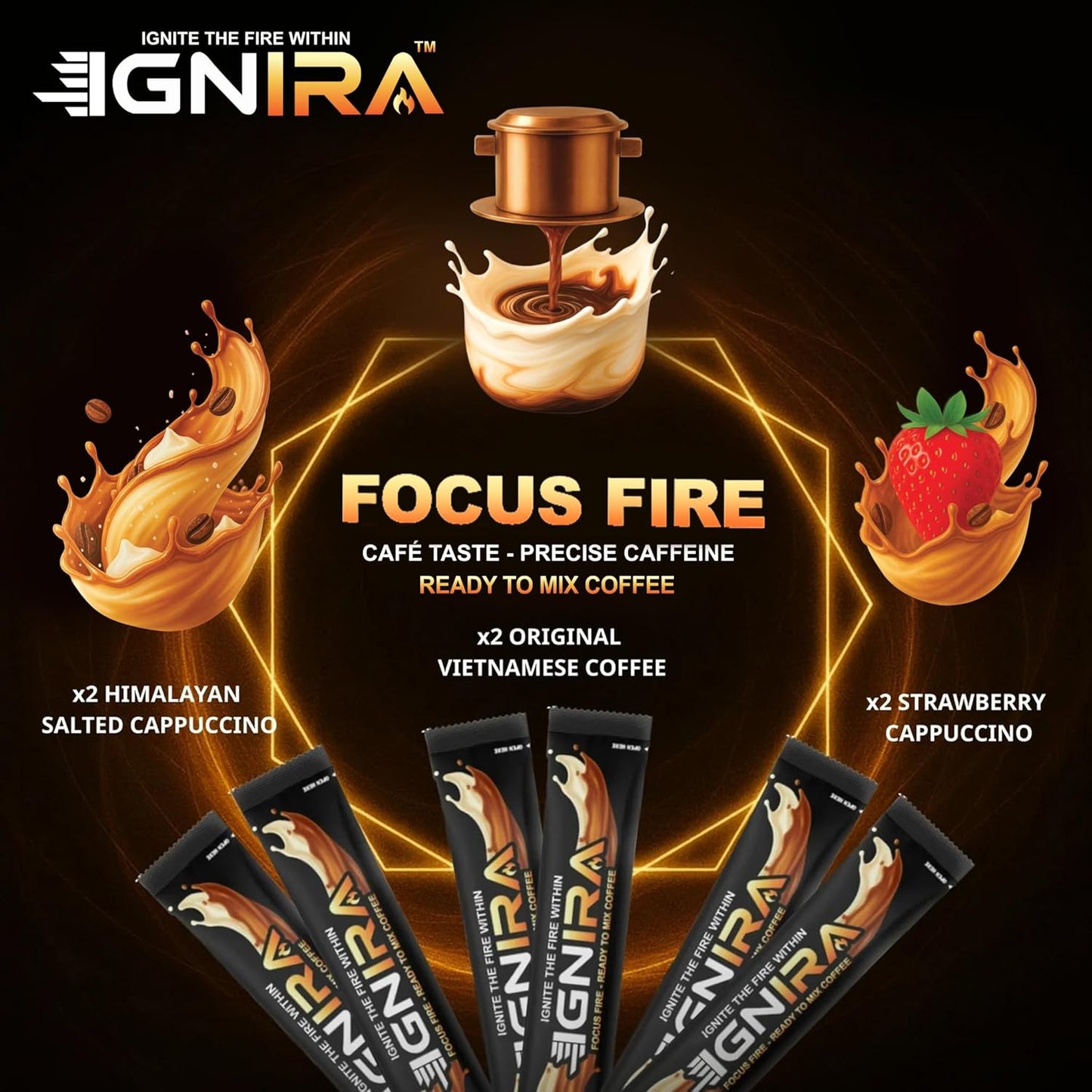 IGNIRA Cappuccino Variety Collection – Robusta Instant Coffee Mix - 6 Single-Serve Sticks (3.80 oz)