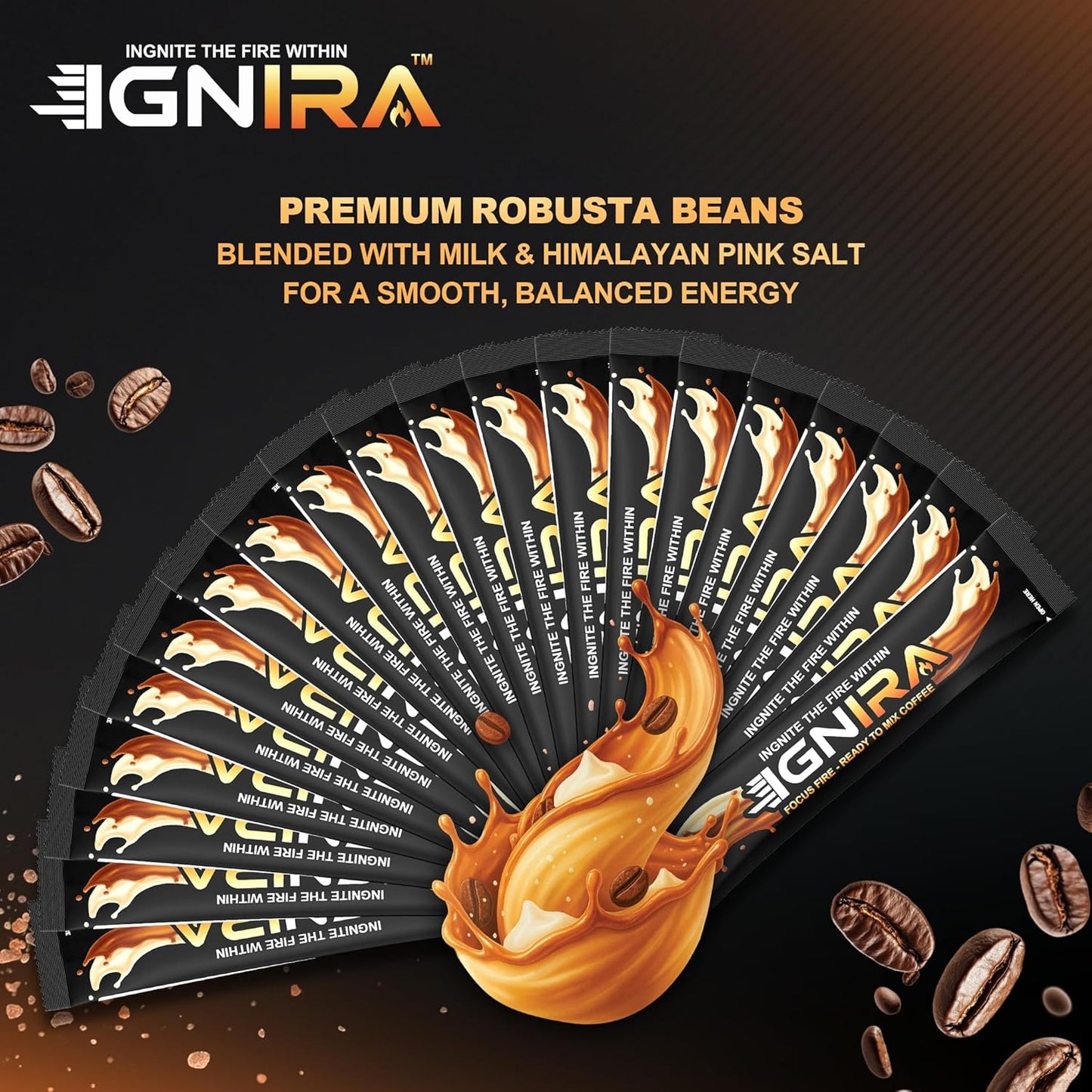 IGNIRA Himalayan Salted Coffee - Premium Instant Robusta Packets, 20 Sticks ( 12.69 oz )