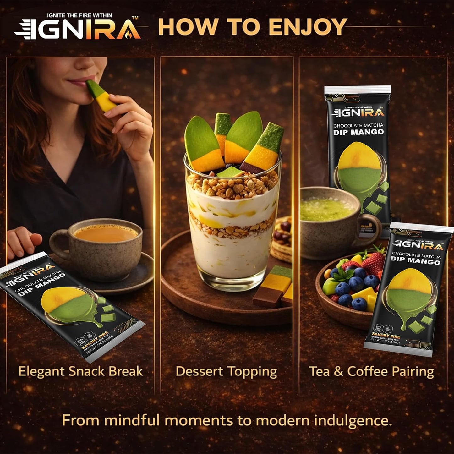 IGNIRA Dried Mango Slices Covered in Matcha Chocolate, Pack of 6 (10.58 oz)