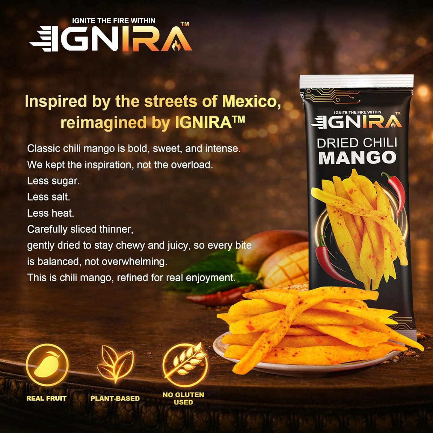 IGNIRA Dried Mango with chili, Pack of 6 (10.02 oz)