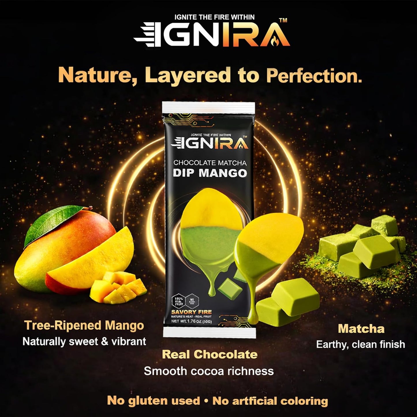 IGNIRA Dried Mango Slices Covered in Matcha Chocolate, Pack of 6 (10.58 oz)