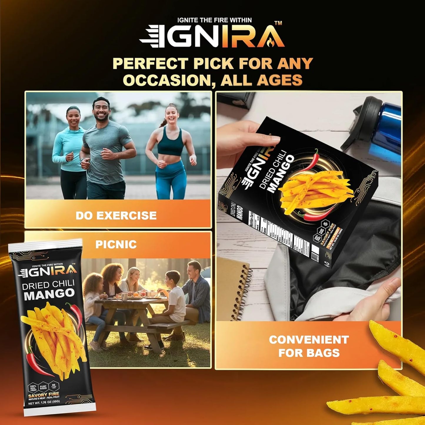 IGNIRA Dried Mango with chili, Pack of 6 (10.02 oz)