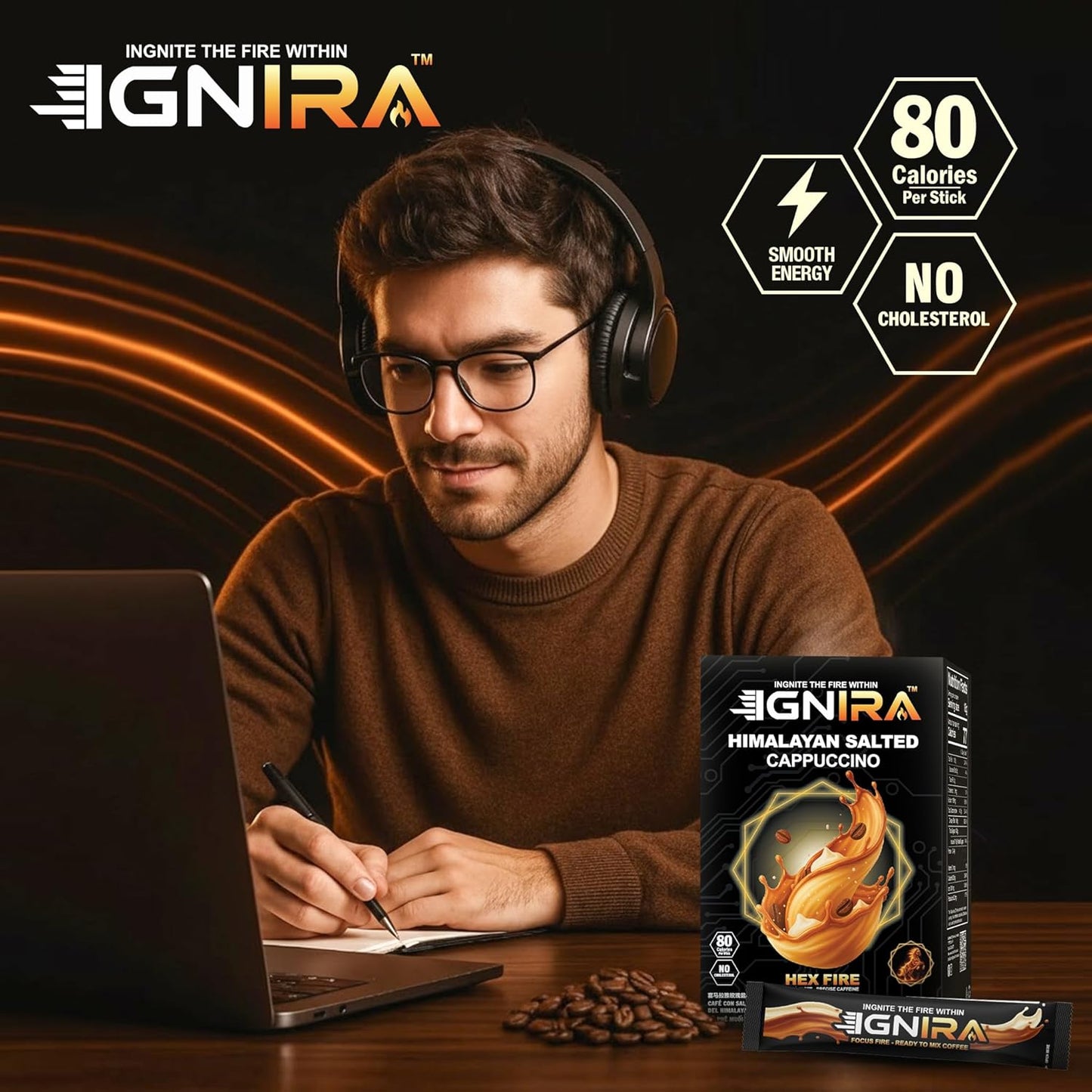 IGNIRA Himalayan Salted Coffee - Premium Instant Robusta Packets, 20 Sticks ( 12.69 oz )