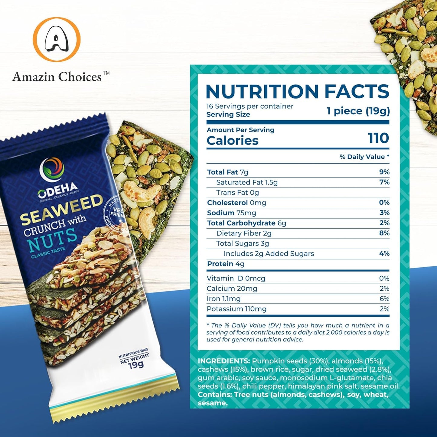 Amazin Choices Seaweed Crunch with Nuts Classic Taste, 10.7 oz., 16 ct