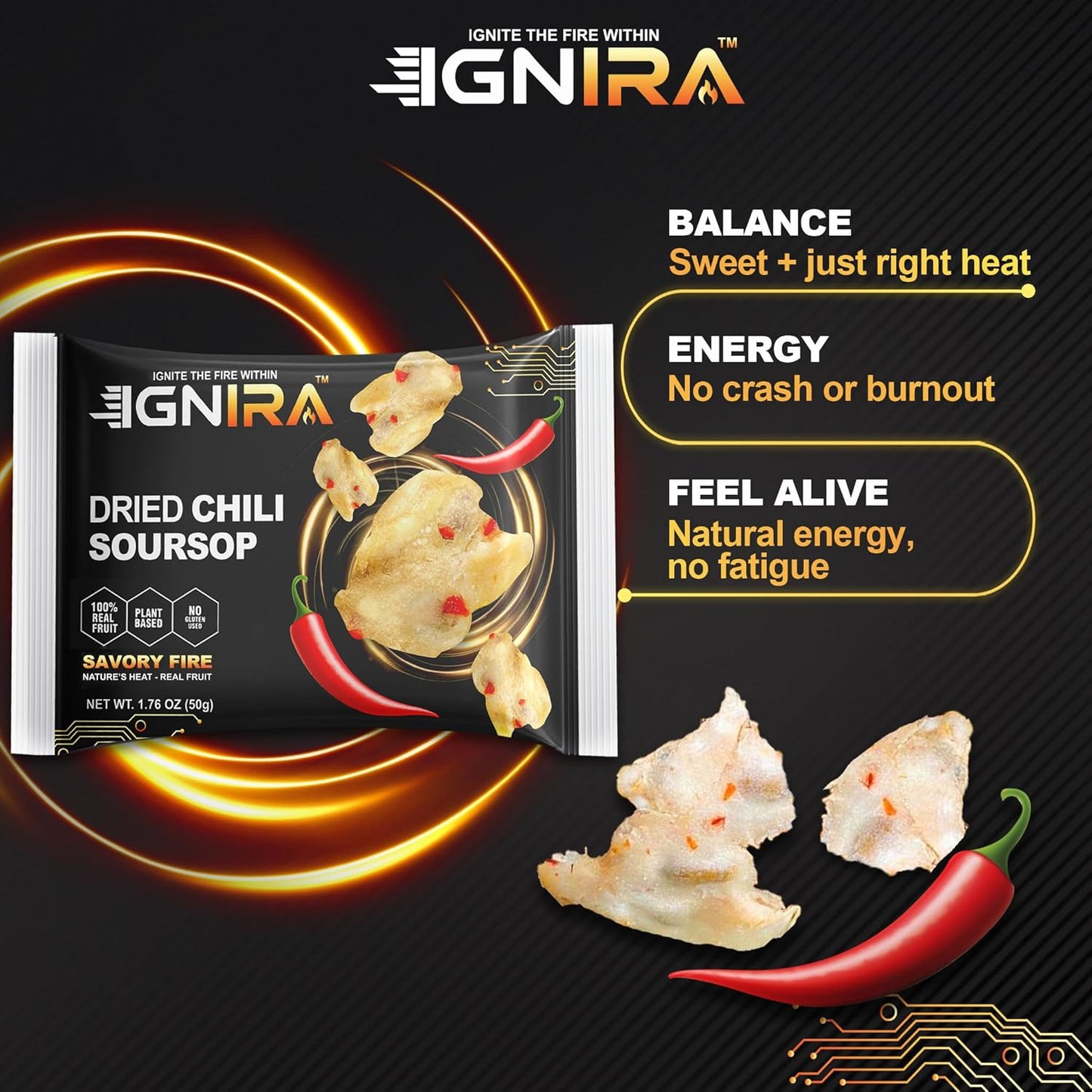 IGNIRA Spicy Dried Soursop with Chili, Pack of 6 (10.56 oz)