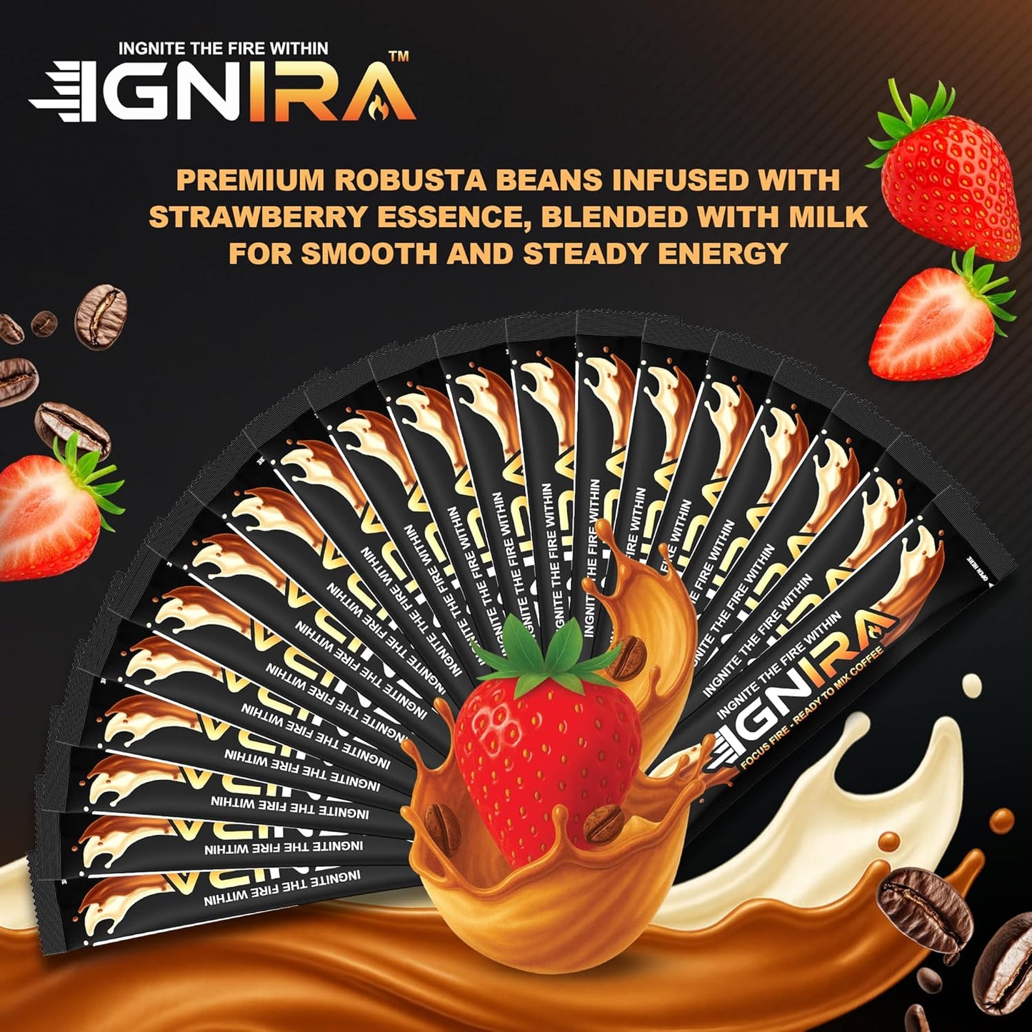 IGNIRA Strawberry Cappuccino, Hot or Iced Milk Coffees, 20 Single-Serve Sticks (12.69 oz)