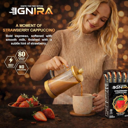 IGNIRA Strawberry Cappuccino, Hot or Iced Milk Coffees, 20 Single-Serve Sticks (12.69 oz)