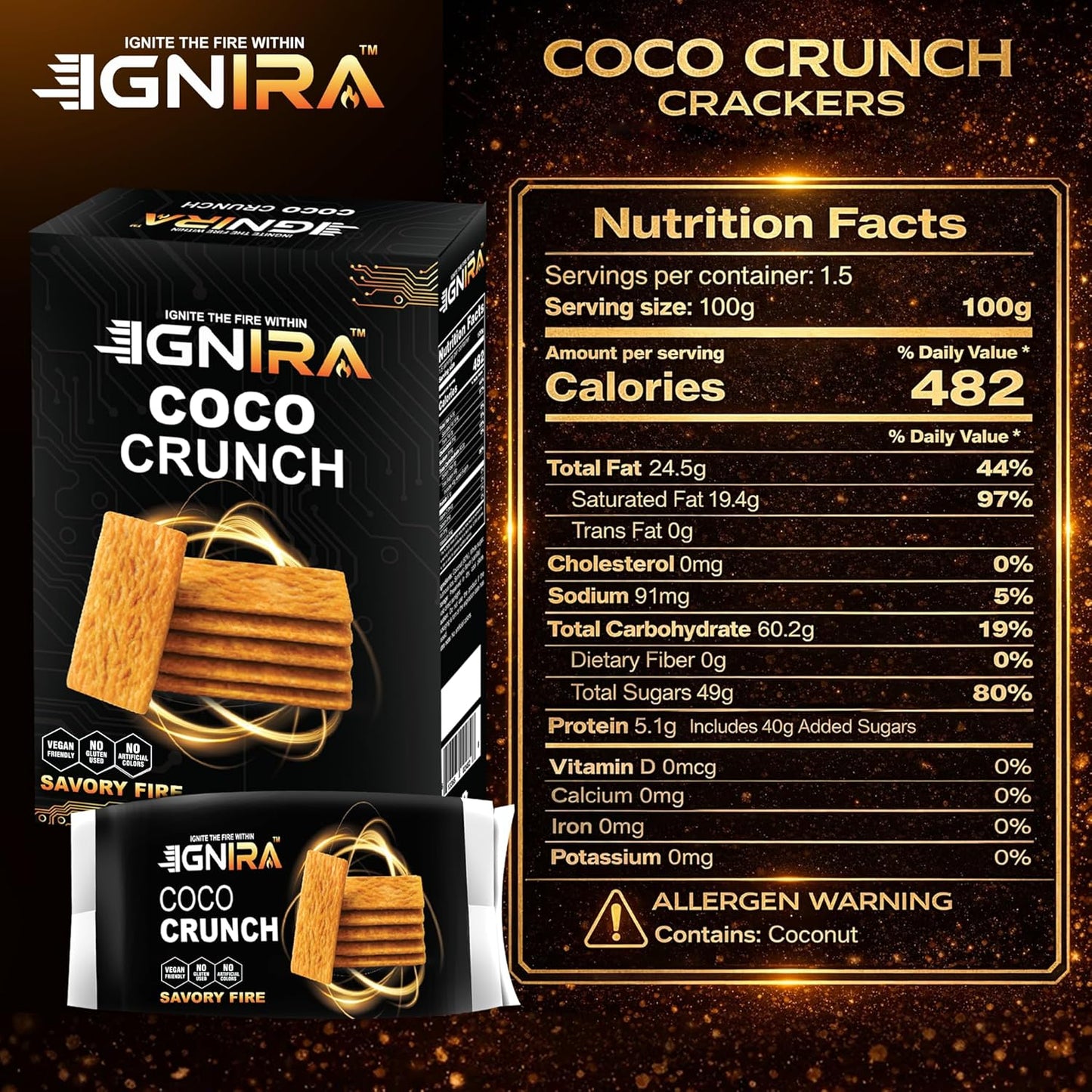 IGNIRA COCO Crunch Coconut Crackers, Pack of 3 (1.76 oz/unit)