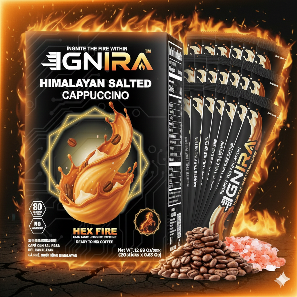 IGNIRA Himalayan Salted Coffee - Premium Instant Robusta Packets, 20 Sticks ( 12.69 oz )