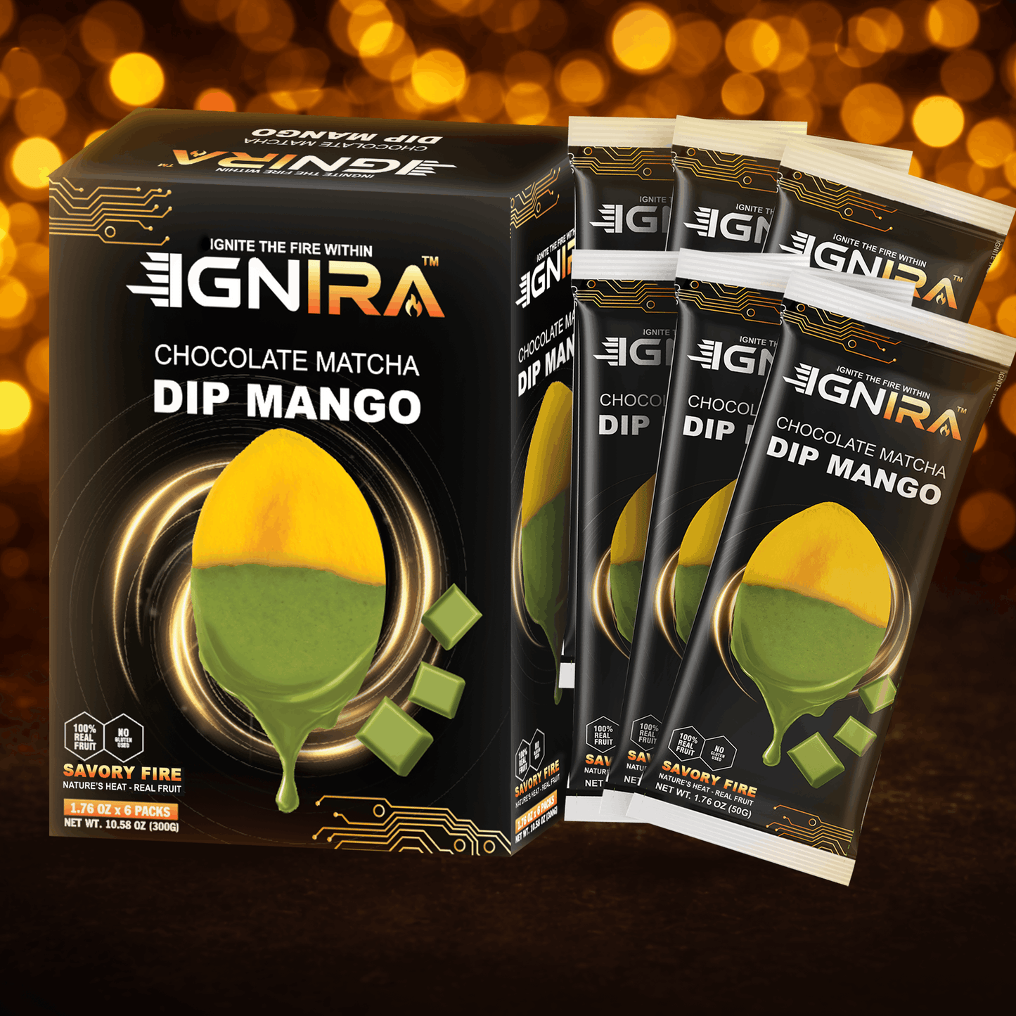 IGNIRA Dried Mango Slices Covered in Matcha Chocolate, Pack of 6 (10.58 oz)