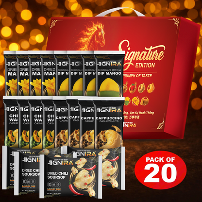 IGNIRA Taste of Excellence  ( 5 Flavors- Pack of 20 ) – Signature of Dried Soursop, Dried Mango, Cashews.