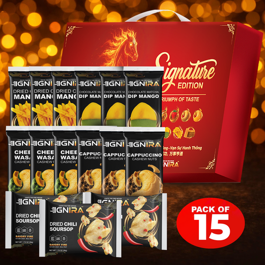 IGNIRA Taste of Excellence  ( 5 Flavors- Pack of 15 ) – Signature of Dried Soursop, Dried Mango, Cashews.