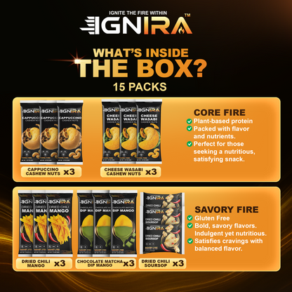 IGNIRA Taste of Excellence  ( 5 Flavors- Pack of 15 ) – Signature of Dried Soursop, Dried Mango, Cashews.