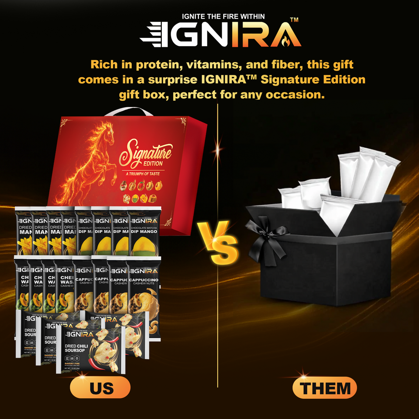 IGNIRA Taste of Excellence  ( 5 Flavors- Pack of 20 ) – Signature of Dried Soursop, Dried Mango, Cashews.